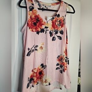 LuLaRoe Pink Kristina Tank Top with Bold Floral Pattern